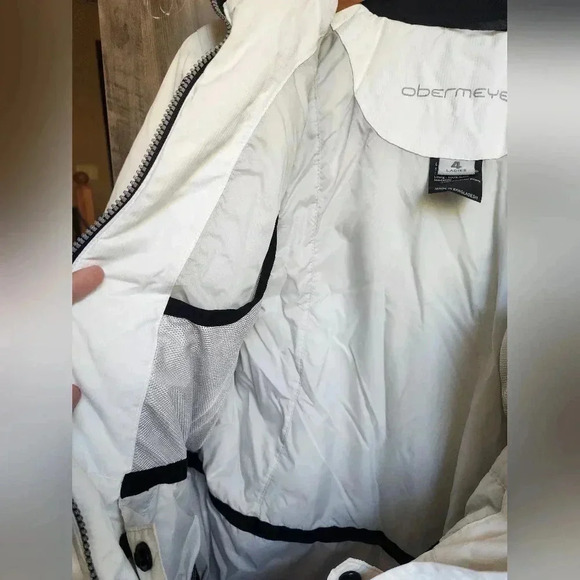 Obermeyer Size 4 Blue, White & Black Polyester Zip Up Hooded Snow Jacket - Picture 12 of 14